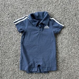 adidas Navy Blue Short-Sleeve Polo Romper with White Stripes
